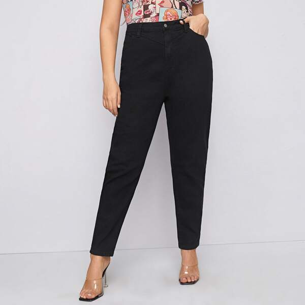 

Plus High Waist Mom Jeans, Black