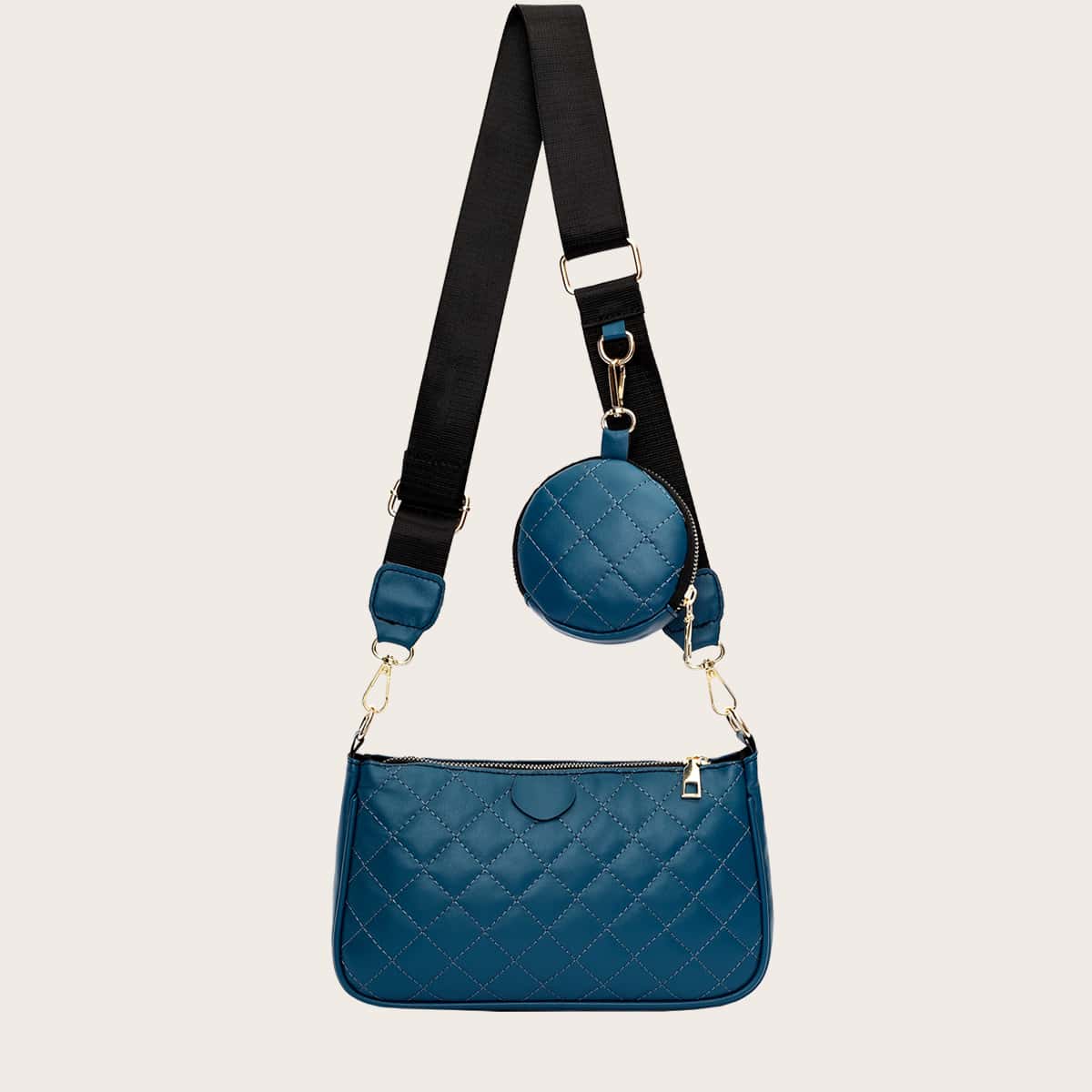 

Quilted Shoulder Bag With Coin Case, Blue