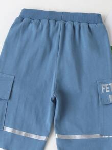 小男童字母圖案翻蓋口袋運動褲 - 藍色 - 查看 3