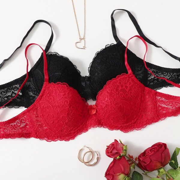 

2pack Lace Super Push Up Bra Set, Multicolor
