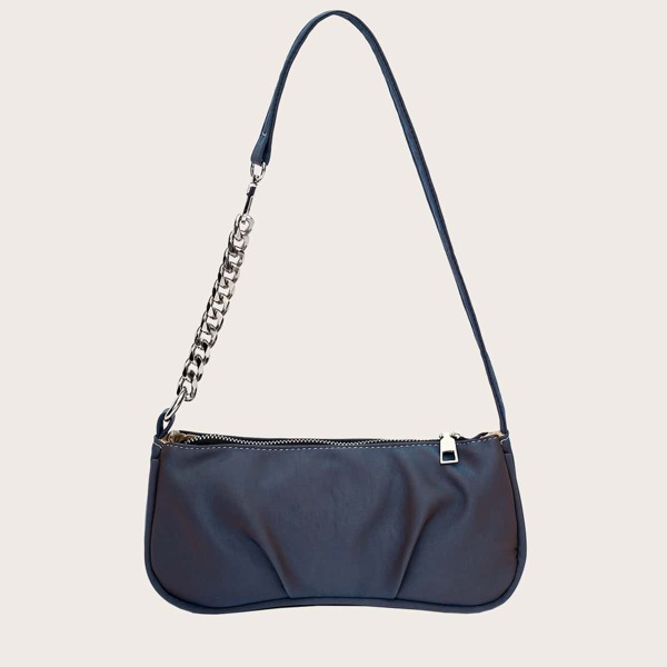 

Ruched Chain Baguette Bag, Blue
