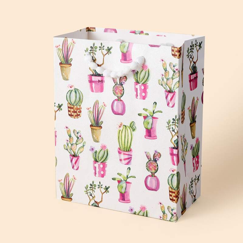 

1pc Cactus Print Gift Bag, Multicolor