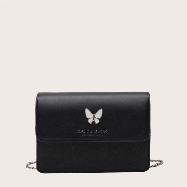 

Girls Butterfly Decor Chain Crossbody Bag, Black