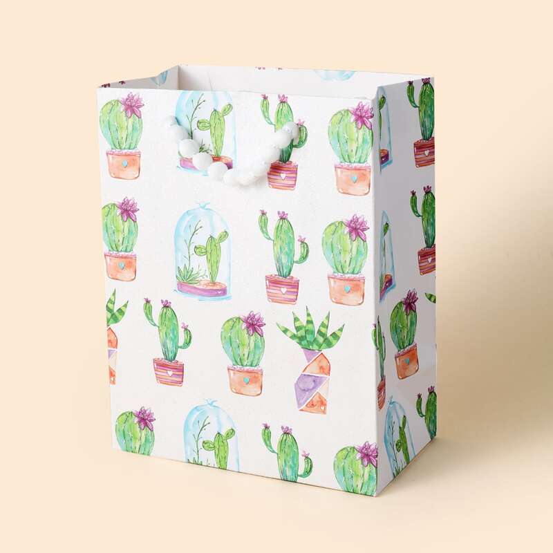 

1pc Cactus Print Gift Bag, Multicolor