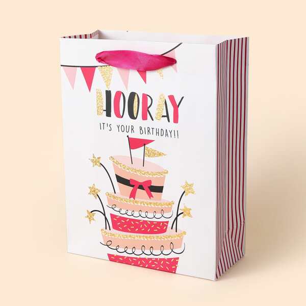 

1pc Birthday Cake Print Gift Bag, Multicolor