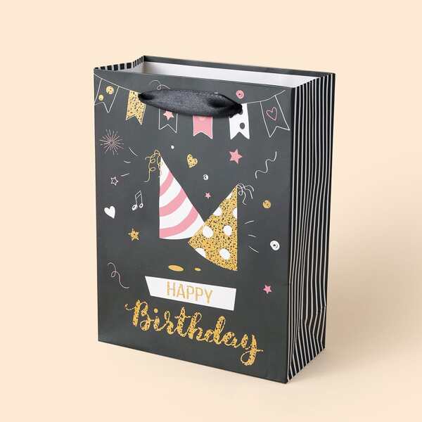 

1pc Birthday Hat Print Gift Bag, Multicolor