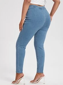 SHEIN Essnce Plus Curvy High Waist Skinny Jeans - Medium Wash - View 2