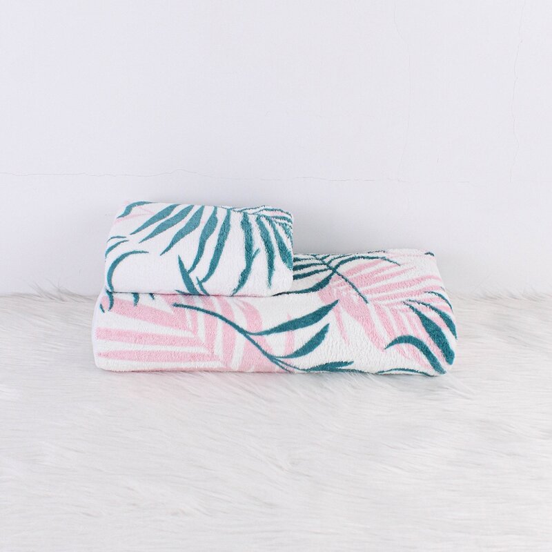 

2pcs Plants Pattern Towel & Bath Towel Set, Multicolor