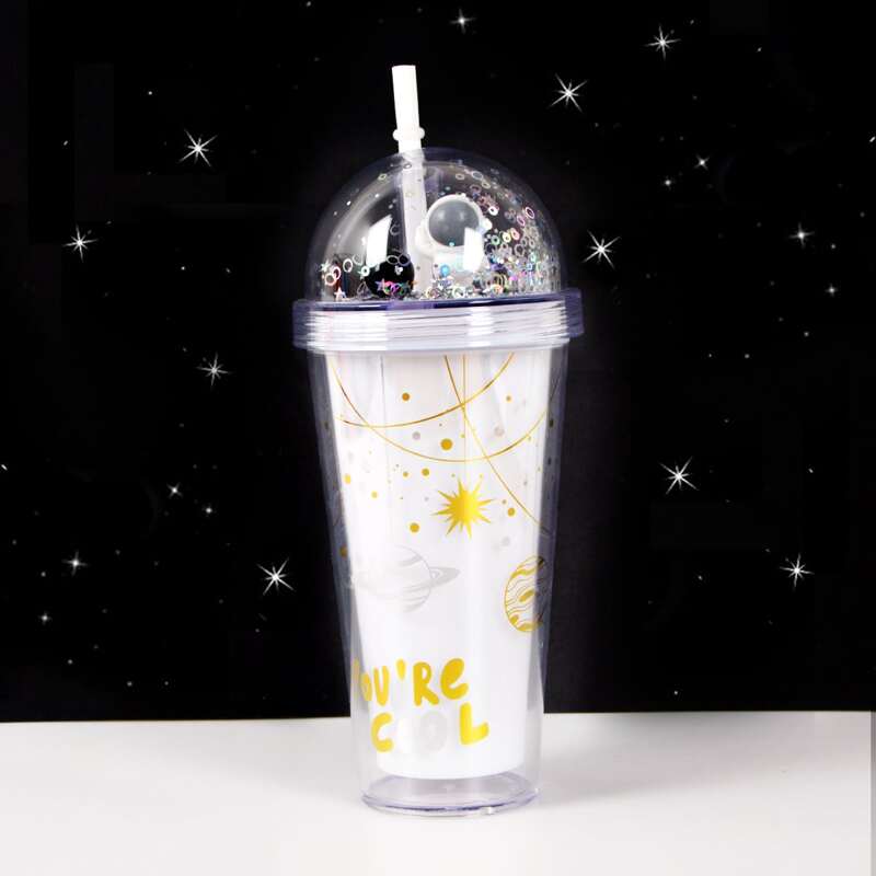 

Planet Print Sequin Straw Bottle, White