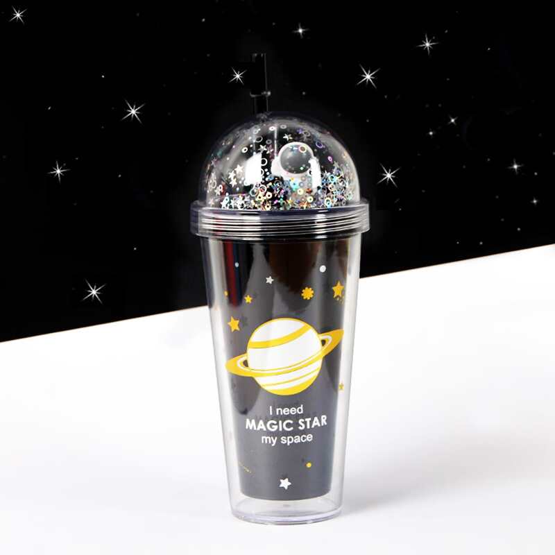 

Planet Print Sequin Straw Bottle, Black