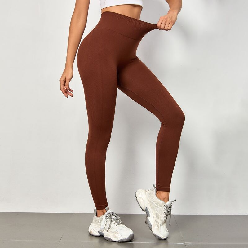 

Seamless Wide Band Waist Sports Leggings, Coffee brown