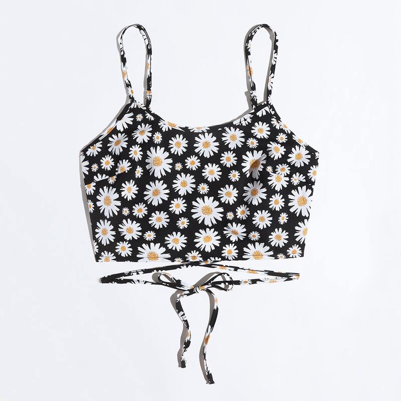 

Daisy Floral Criss-Cross Cami, Black and white