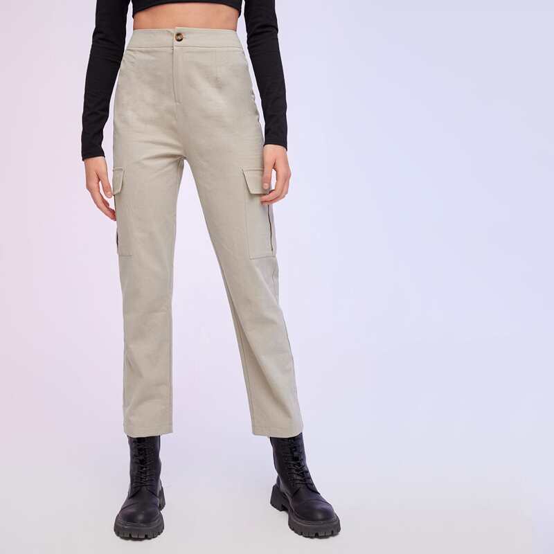 

Solid Cargo Pants, Beige