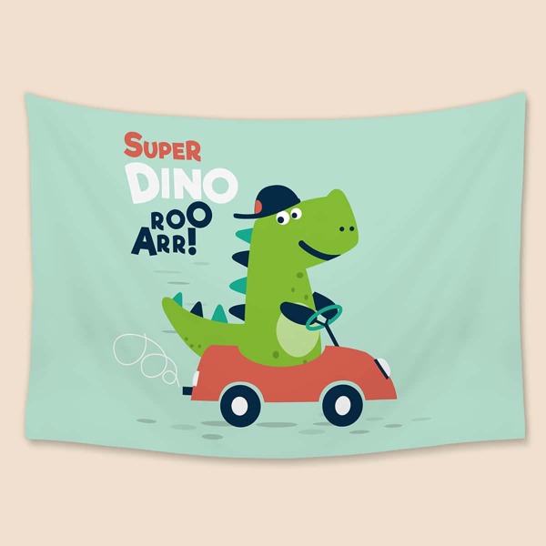 

Kids Cartoon Dinosaur Print Tapestry, Multicolor