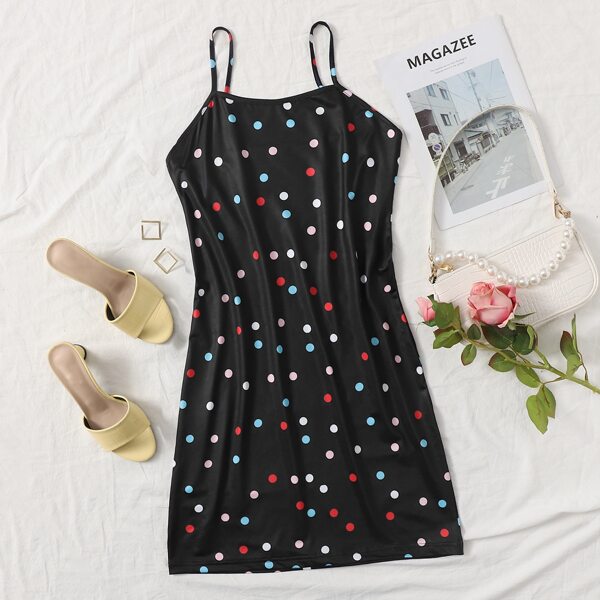 

Polka Dot Cami Bodycon Dress, Black