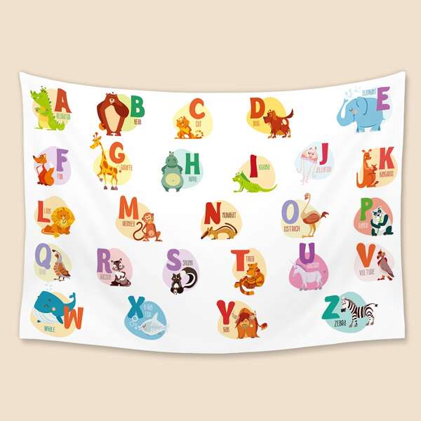 

Kids Cartoon Alphabet Print Tapestry, Multicolor