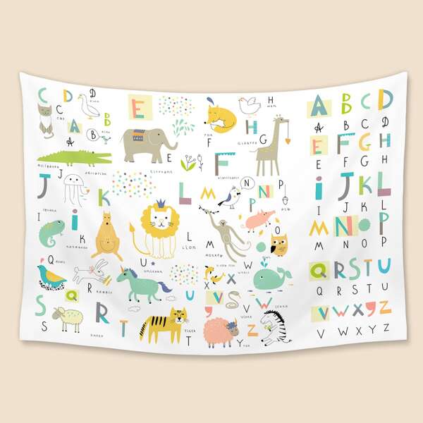 

Kids Cartoon Alphabet Print Tapestry, Multicolor