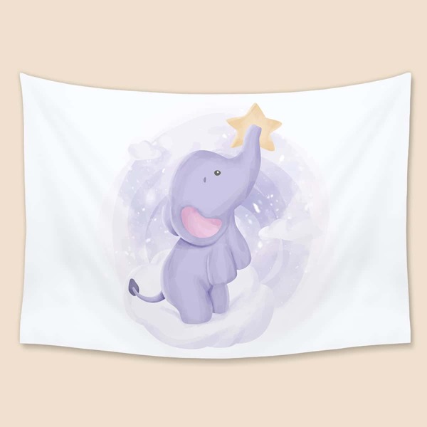 

Kids Cartoon Elephant Print Tapestry, Multicolor