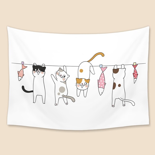 

Kids Cartoon Cat Print Tapestry, Multicolor