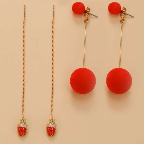 

5pairs Floral Decor Earrings Set, Red