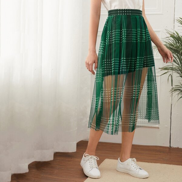 

Geo Print Mesh Skirt, Dark green