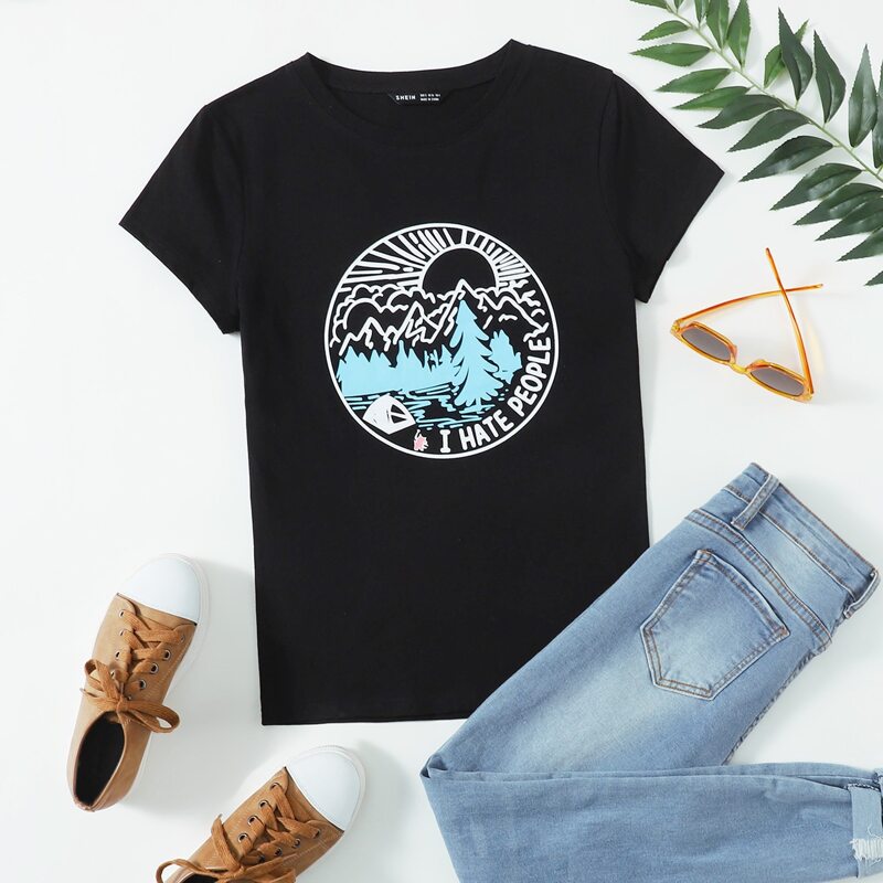 

Tree And Slogan Graphic Tee, Black