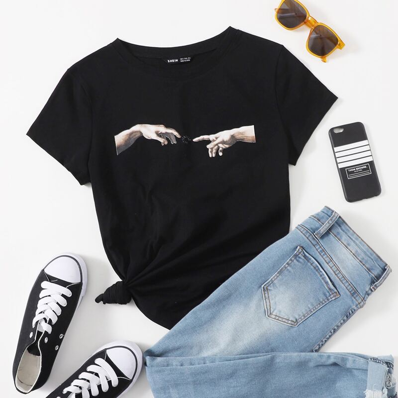 

Hand Print Short Sleeve Tee, Black