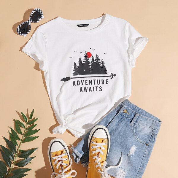 

Tree And Letter Graphic Tee, White