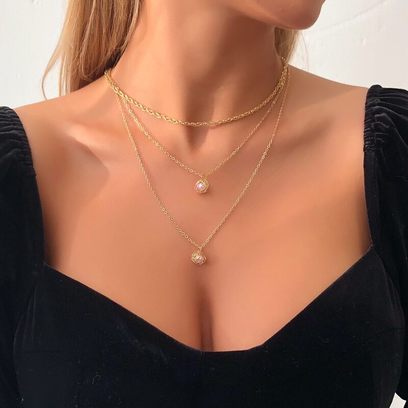 

Faux Pearl Charm Layered Necklace, Gold