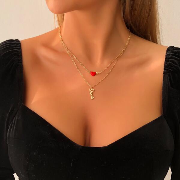 

Letter Pendant Layered Necklace, Gold