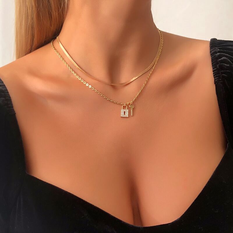 

Key Pendant Layered Necklace, Gold