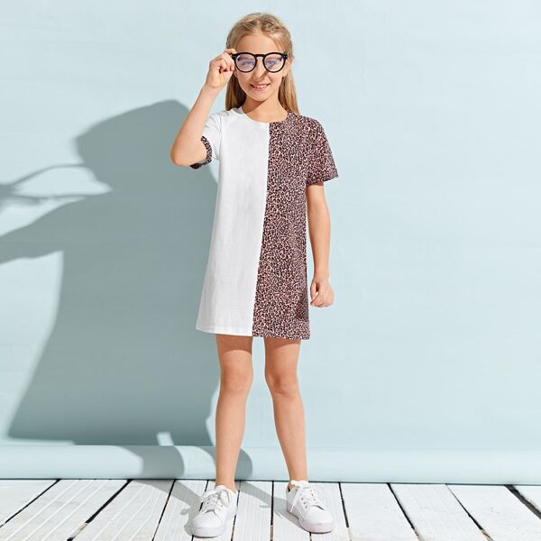 

Girls Two Tone Graphic Print Tee Dress, Multicolor