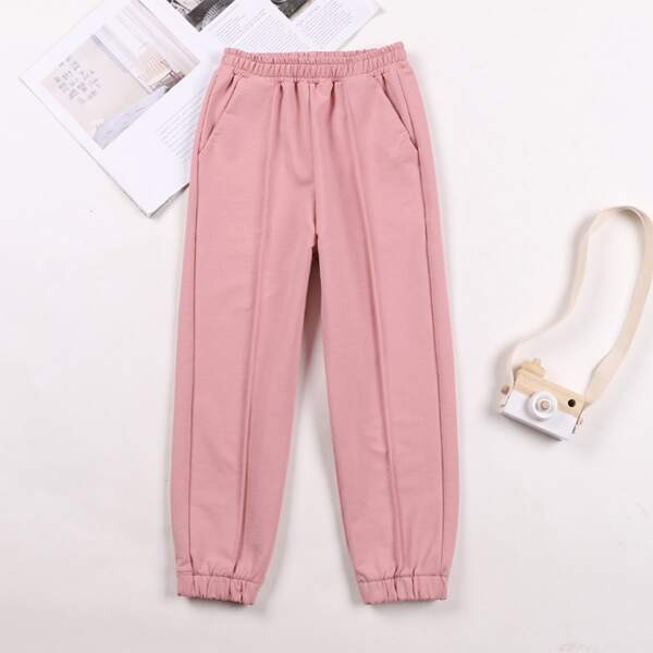 

Girls Solid Slant Pocket Sweatpants, Pink