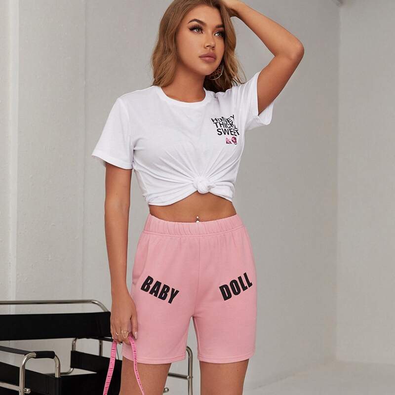 

Letter Graphic Shorts, Dusty pink