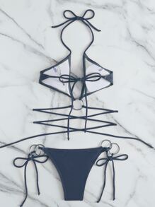 Ring Linked Halter Bikini Set Summer Beach