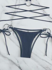 Ring Linked Halter Bikini Set Summer Beach