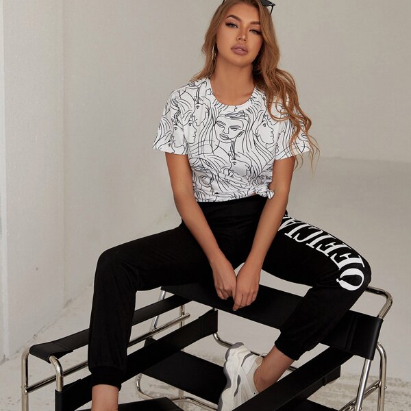 

Abstract Figure Graphic Short Sleeve Tee, Black and white