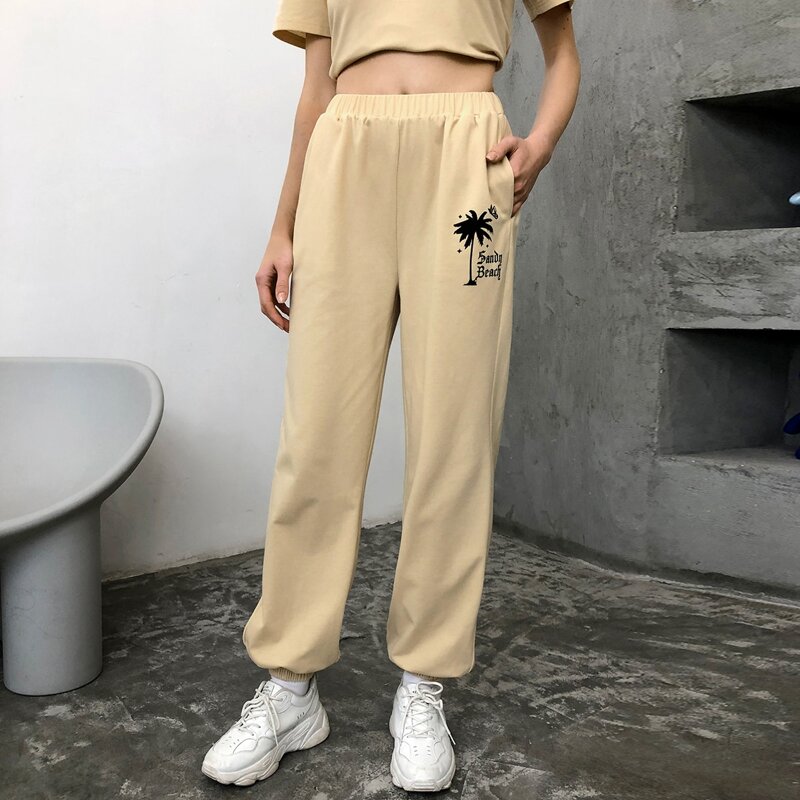 

Coconut Tree & Letter Print Sweatpants, Apricot