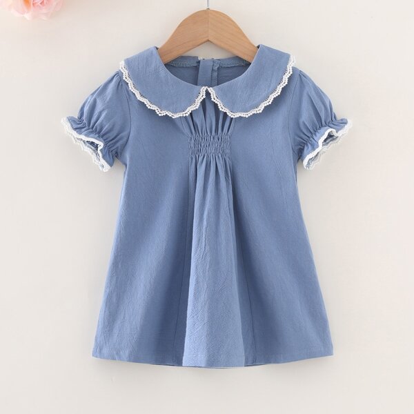 

Baby Girl Lace Insert Peter Pan Collar Dress, Blue