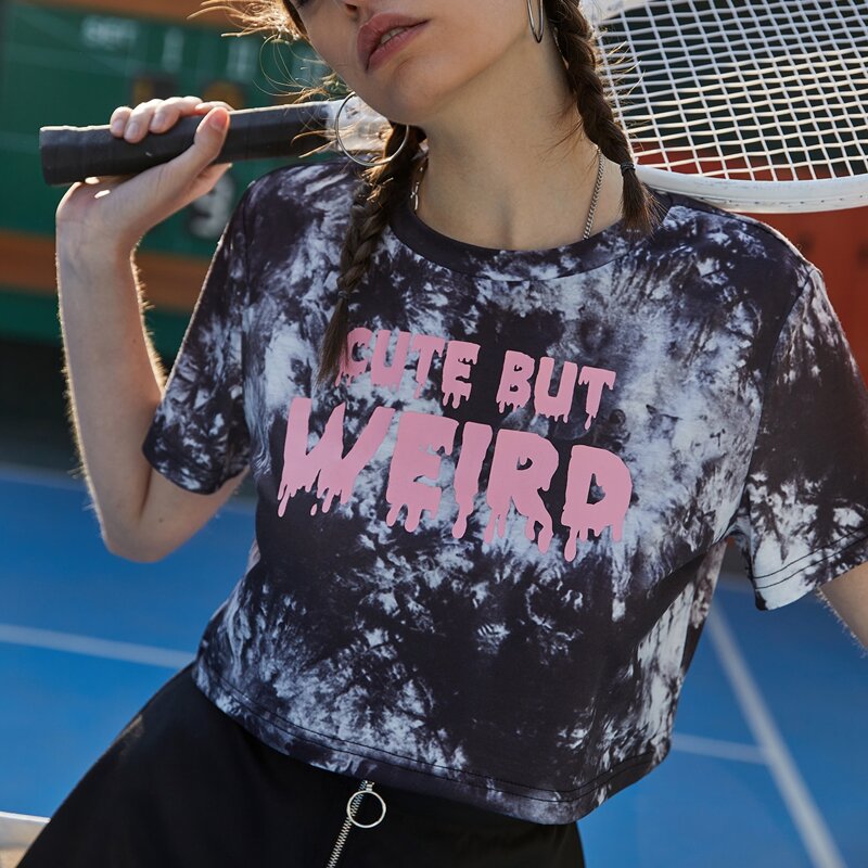 

Letter Graphic Tie Dye Crop Tee, Multicolor