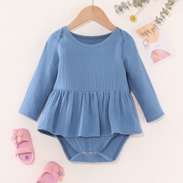 

Baby Girl Ruffle Trim Combo Bodysuit Dress, Blue