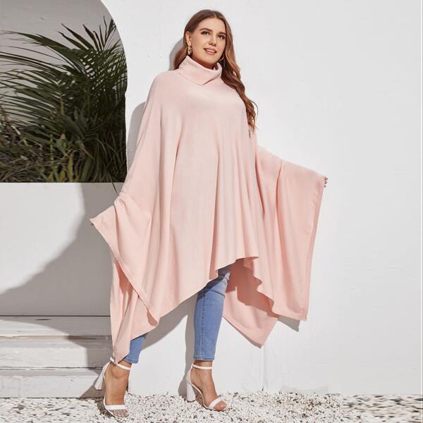 

Plus Funnel Neck Exaggerate Cape Sweater, Pastel baby pink