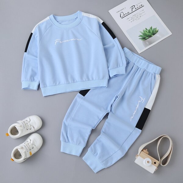 

Toddler Boys Contrast Panel Letter Graphic Sweatshirt & Sweatpants Set, Baby blue
