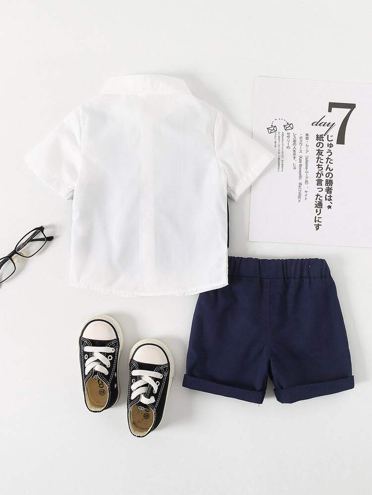 Toddler Boys 2 In 1 Bow Front Shirt & Shorts - Blue and White - View 2