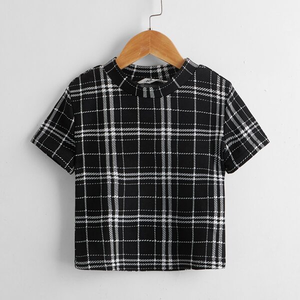 

Girls Short Sleeve Plaid Tee, Black