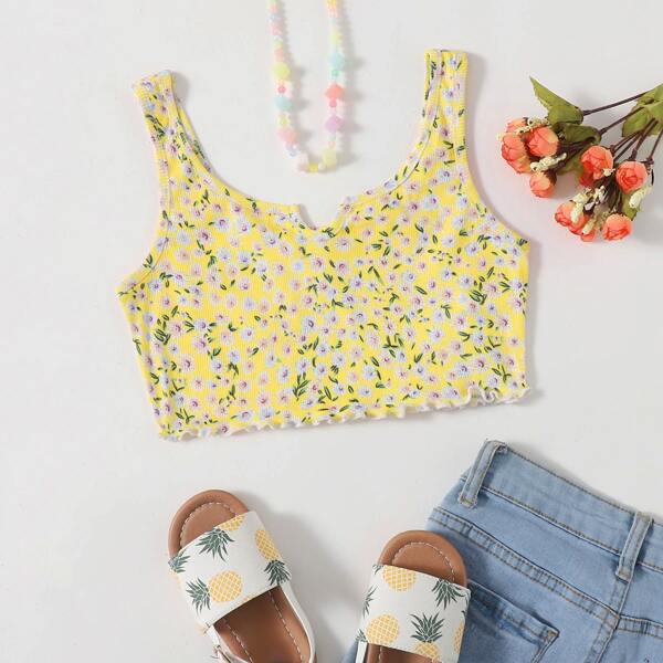 

Girls Lettuce Trim Ditsy Floral Tank Top, Multicolor