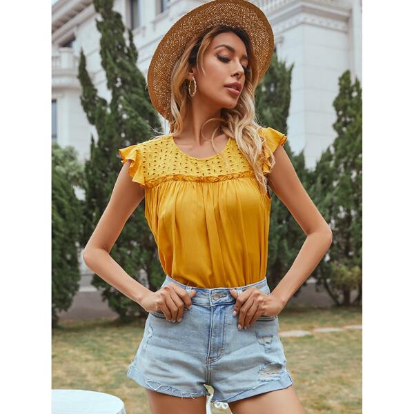 

Solid Ruffle Detail Top, Mustard yellow