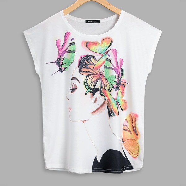 

Butterfly & Figure Graphic Tee, White
