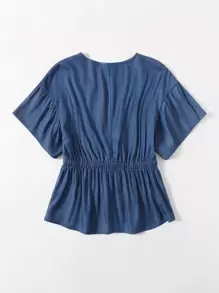 EMERY ROSE Plus Flounce Sleeve Tie Front Top Women Summer Solid Color Blouse - Dark Wash - View 2