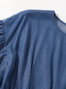 EMERY ROSE Plus Flounce Sleeve Tie Front Top Women Summer Solid Color Blouse - Dark Wash - View 5